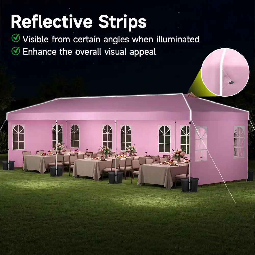 10 x 30 FT Pop Up Canopy Tent with 8 Sidewalls and Adjustable Height-Pink - Pink - Canopies