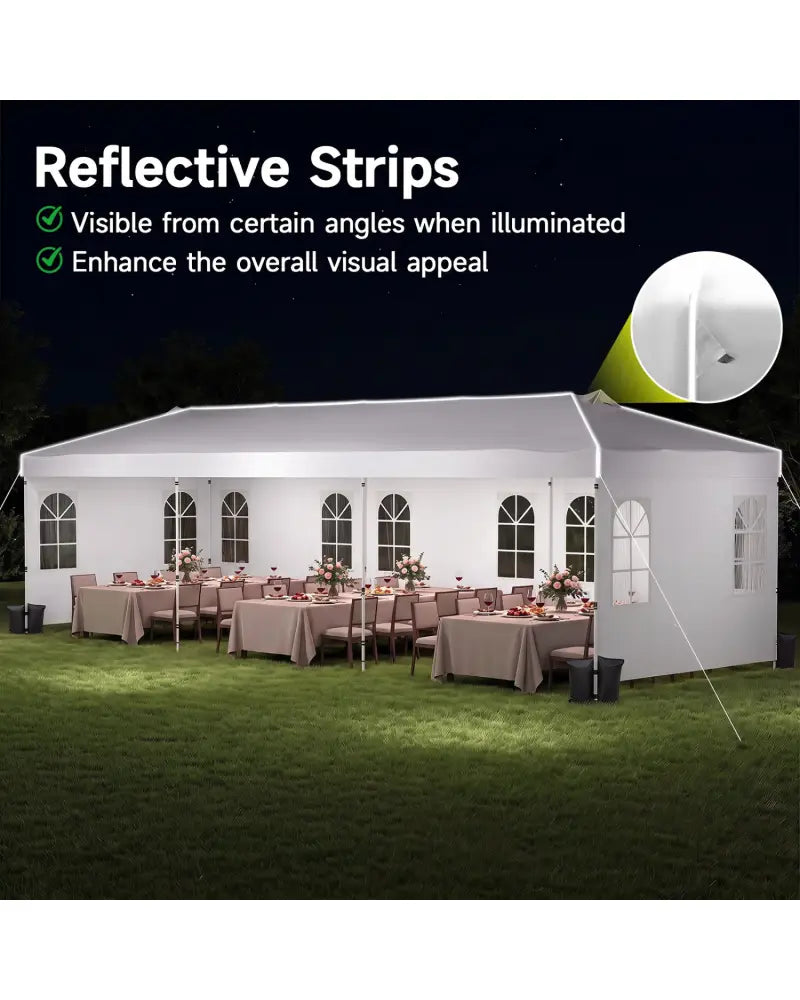 10 x 30 FT Pop Up Canopy Tent with 8 Sidewalls and Adjustable Height-White - White - Canopies