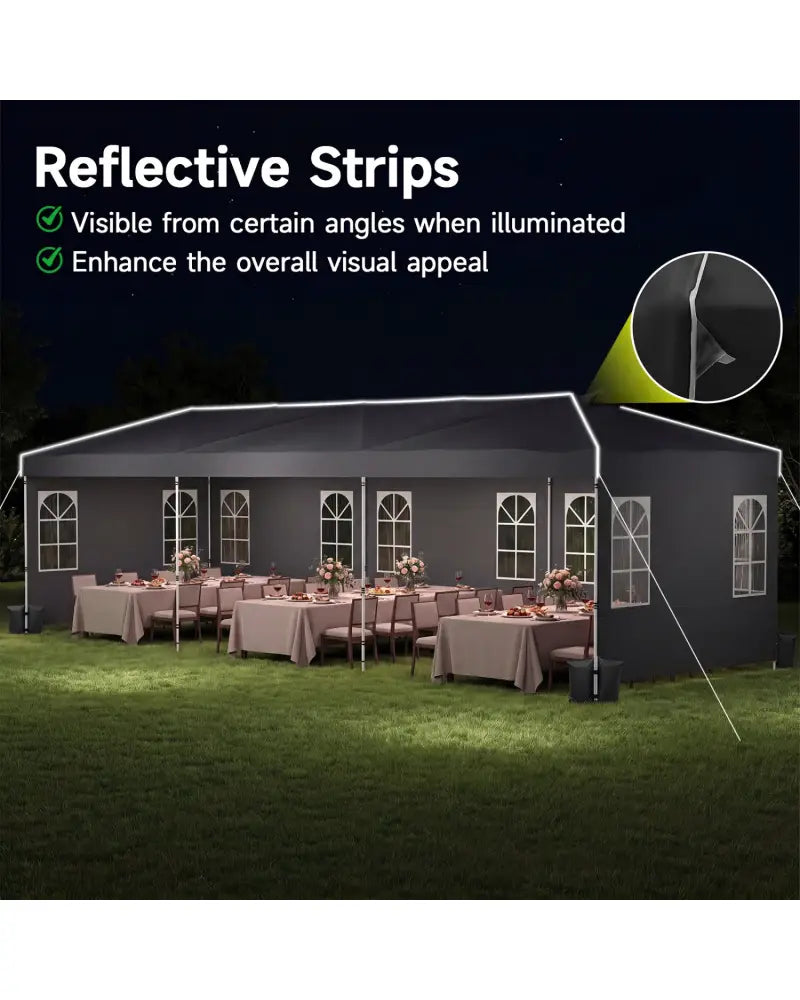 10 x 30 FT Pop Up Canopy Tent with 8 Sidewalls and Adjustable Height-Black - Black - Canopies