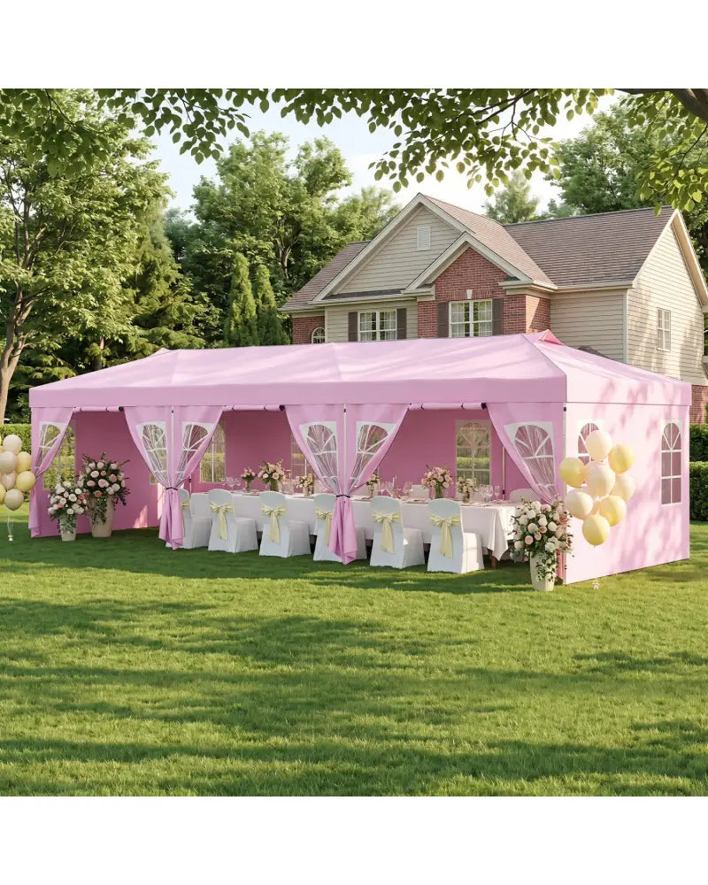 10 x 30 FT Pop Up Canopy Tent with 8 Sidewalls and Adjustable Height-Pink - Pink - Canopies