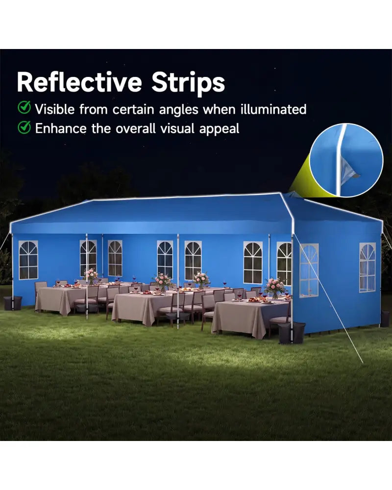 10 x 30 FT Pop Up Canopy Tent with 8 Sidewalls and Adjustable Height-Blue - Blue - Canopies