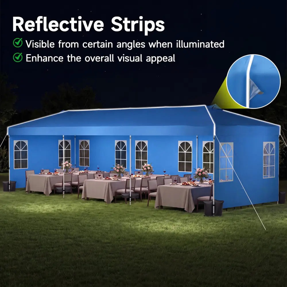 10 x 30 FT Pop Up Canopy Tent with 8 Sidewalls and Adjustable Height-Blue - Blue - Canopies