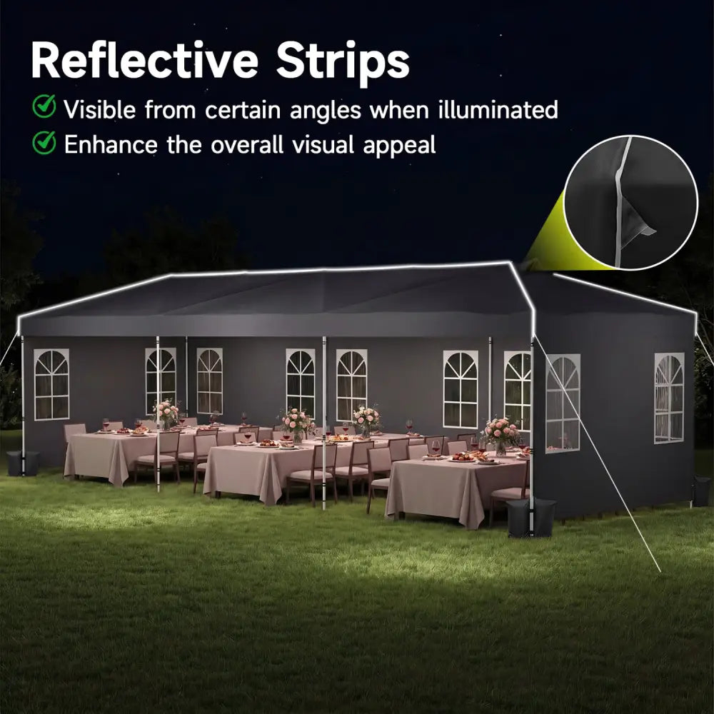 10 x 30 FT Pop Up Canopy Tent with 8 Sidewalls and Adjustable Height-Black - Black - Canopies