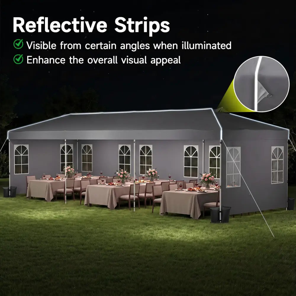 10 x 30 FT Pop Up Canopy Tent with 8 Sidewalls and Adjustable Height-Gray - Gray - Canopies