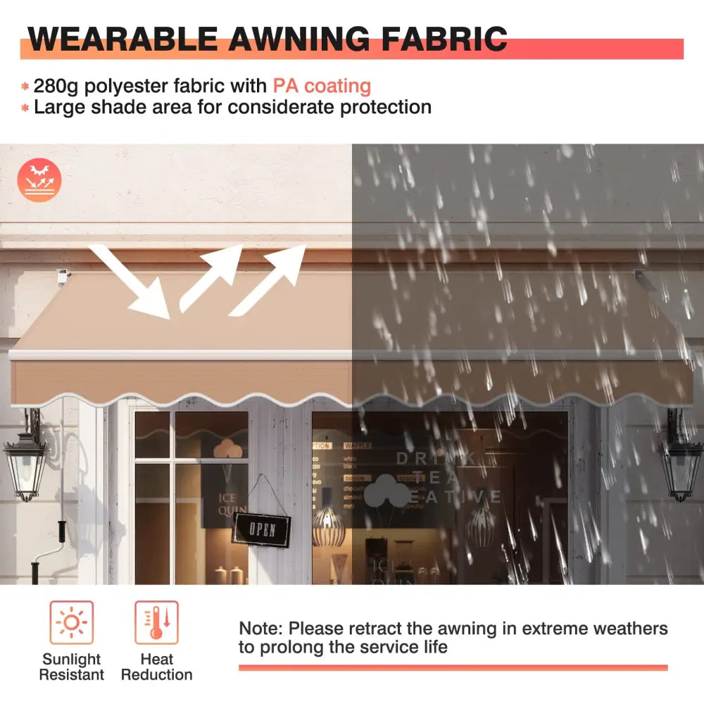 10 x 8.2 Feet Retractable Awning with Easy Opening Manual Crank Handle-Beige - Beige - Canopies