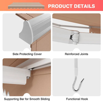 10 x 8.2 Feet Retractable Awning with Easy Opening Manual Crank Handle-Beige - Beige - Canopies