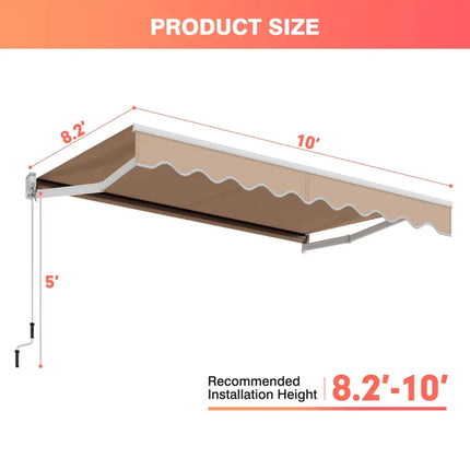 10 x 8.2 Feet Retractable Awning with Easy Opening Manual Crank Handle-Beige - Beige - Canopies