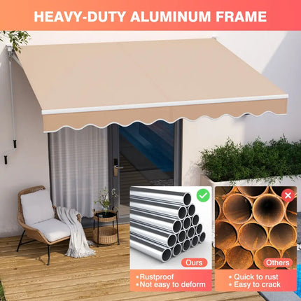 10 x 8.2 Feet Retractable Awning with Easy Opening Manual Crank Handle-Beige - Beige - Canopies