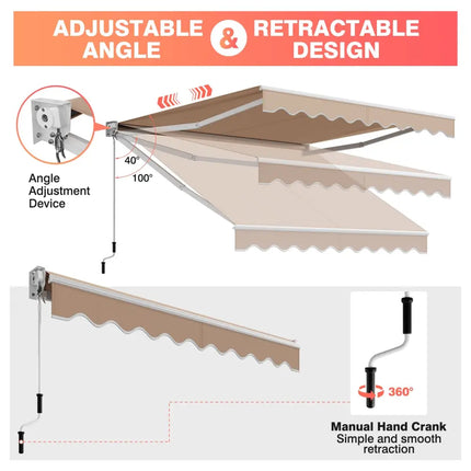 10 x 8.2 Feet Retractable Awning with Easy Opening Manual Crank Handle-Beige - Beige - Canopies