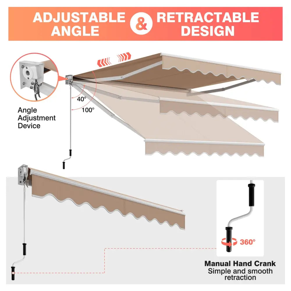 10 x 8.2 Feet Retractable Awning with Easy Opening Manual Crank Handle-Beige - Beige - Canopies
