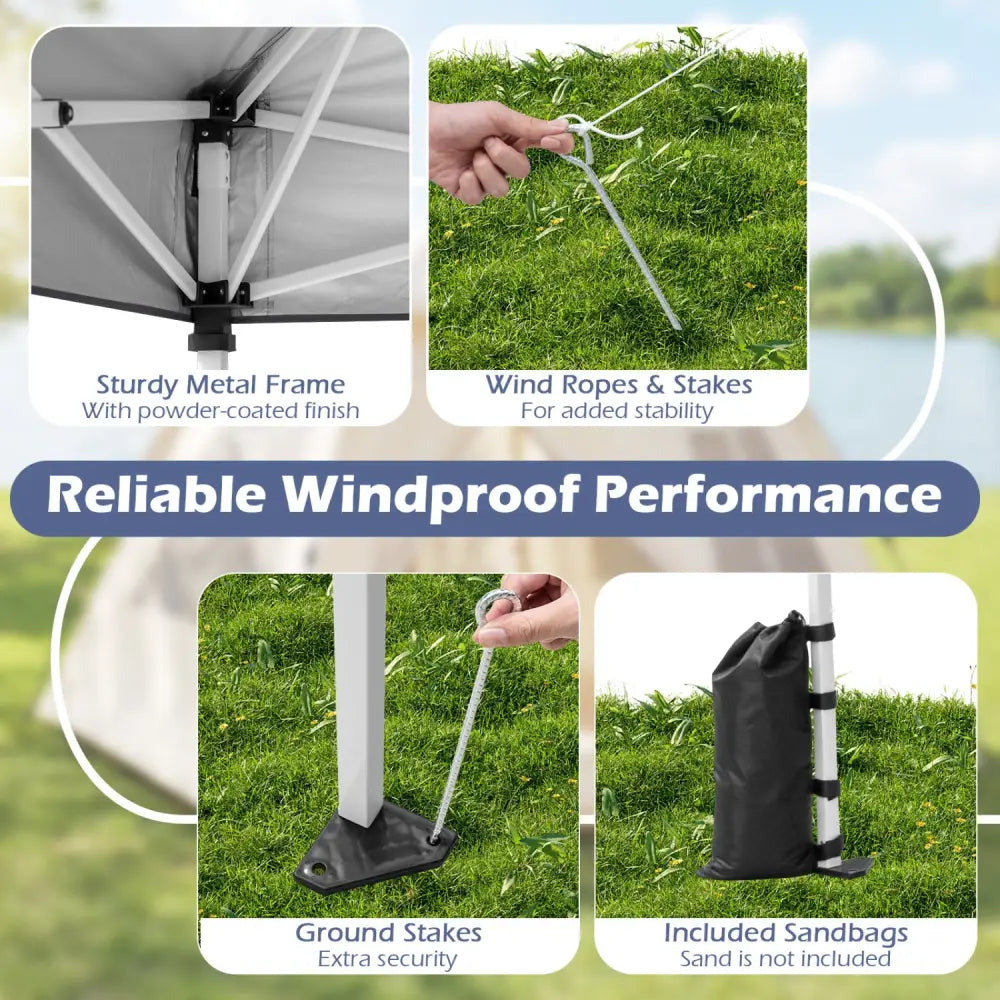 10 x 10 Feet Foldable Commercial Pop-up Canopy with Roller Bag and Banner Strip-Gray - Gray - Canopies
