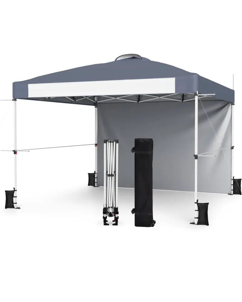 10 x 10 Feet Foldable Commercial Pop-up Canopy with Roller Bag and Banner Strip-Gray - Gray - Canopies