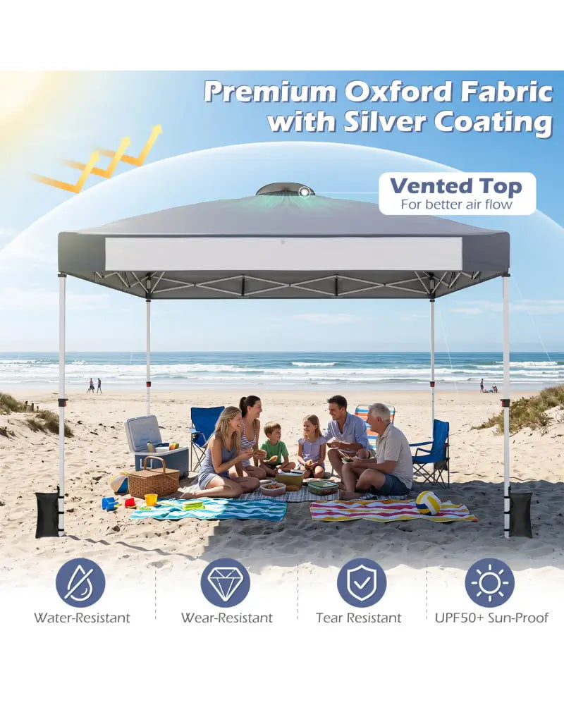 10 x 10 Feet Foldable Commercial Pop-up Canopy with Roller Bag and Banner Strip-Gray - Gray - Canopies