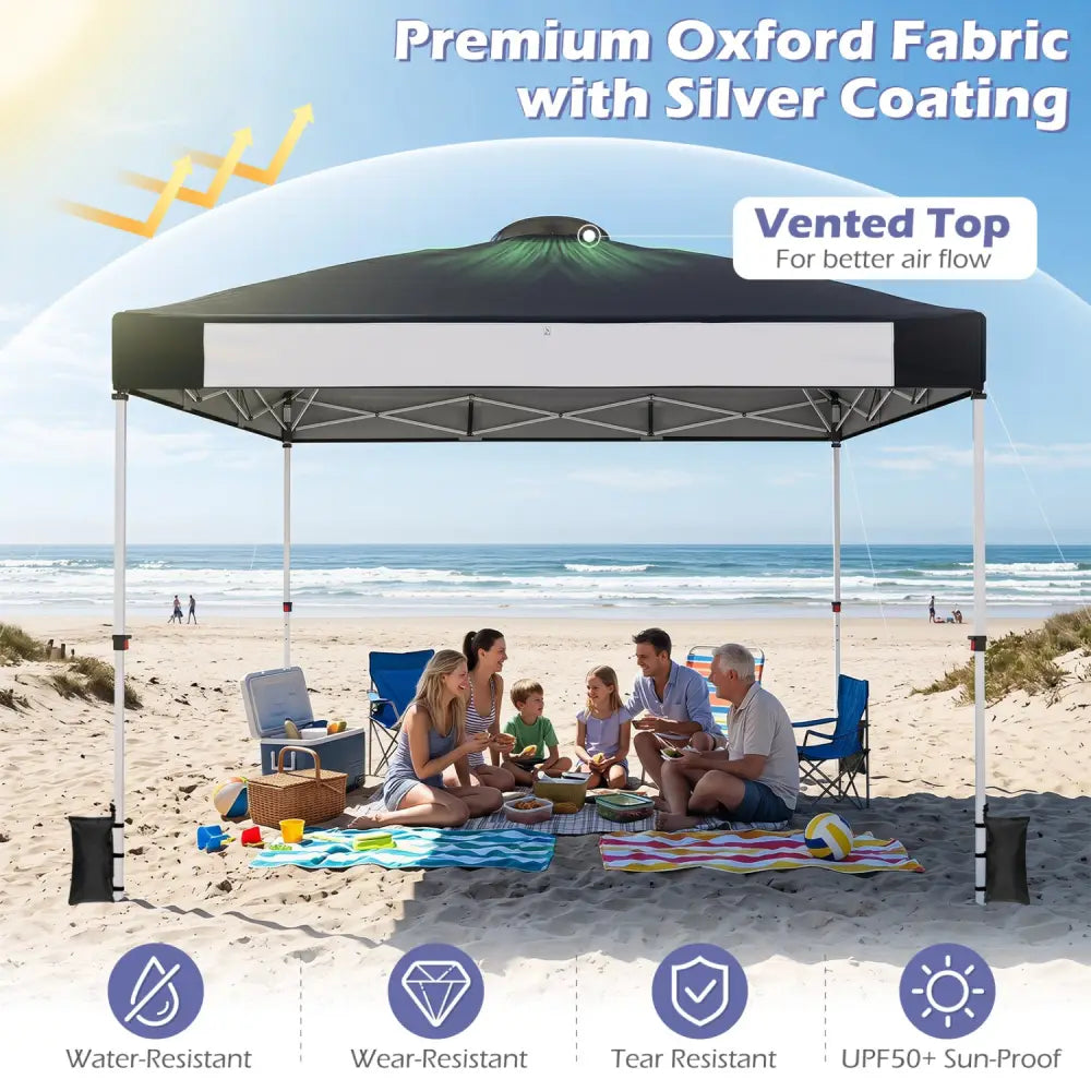 10 x 10 Feet Foldable Commercial Pop-up Canopy with Roller Bag and Banner Strip-Black - Black - Canopies