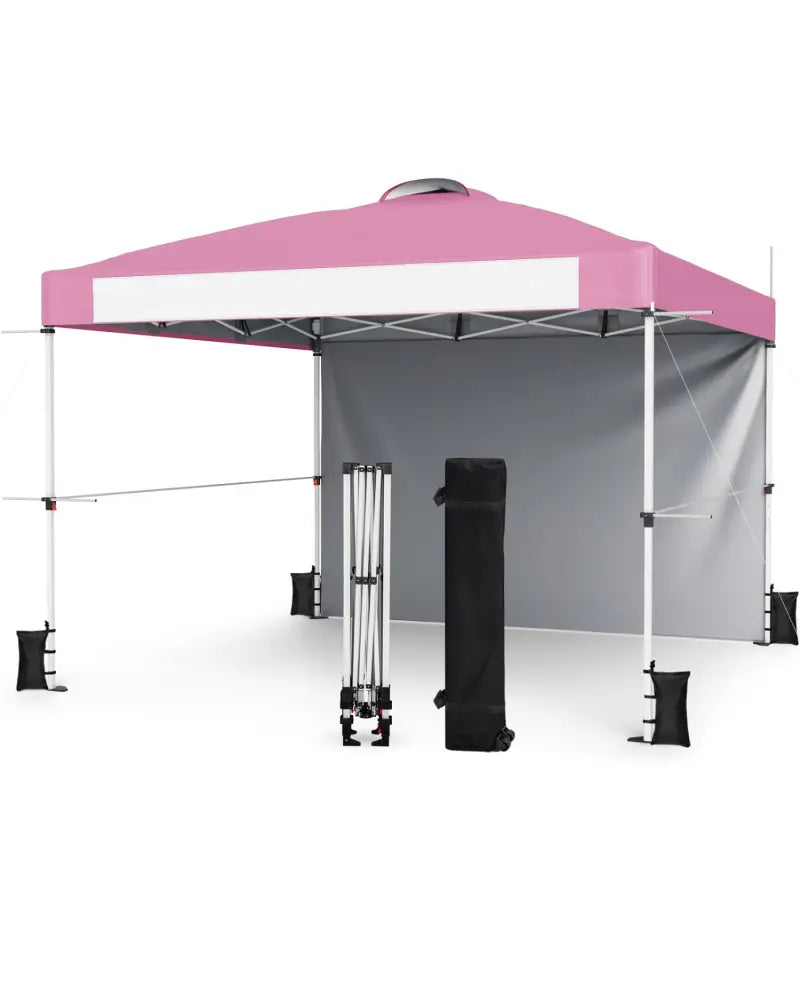 10 x 10 Feet Foldable Commercial Pop-up Canopy with Roller Bag and Banner Strip-Pink - Pink - Canopies
