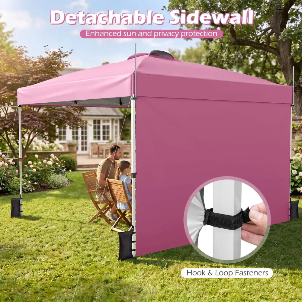 10 x 10 Feet Foldable Commercial Pop-up Canopy with Roller Bag and Banner Strip-Pink - Pink - Canopies