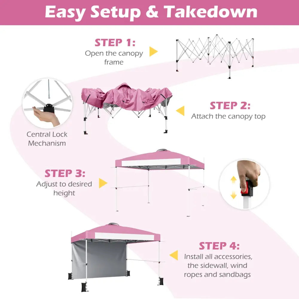 10 x 10 Feet Foldable Commercial Pop-up Canopy with Roller Bag and Banner Strip-Pink - Pink - Canopies