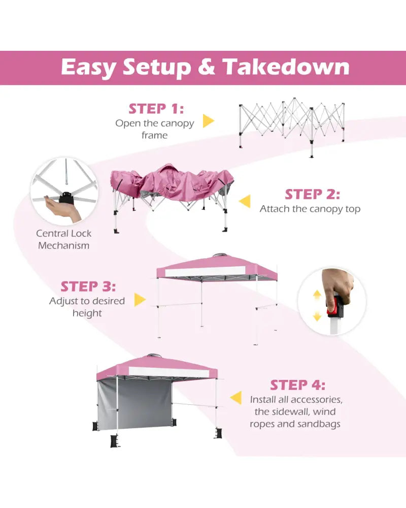 10 x 10 Feet Foldable Commercial Pop-up Canopy with Roller Bag and Banner Strip-Pink - Pink - Canopies