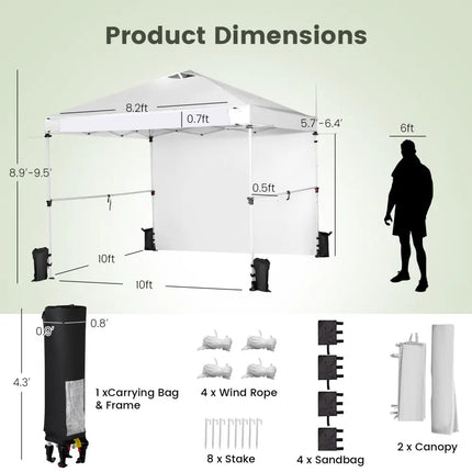 10 x 10 Feet Foldable Commercial Pop-up Canopy with Roller Bag and Banner Strip-White - White - Canopies