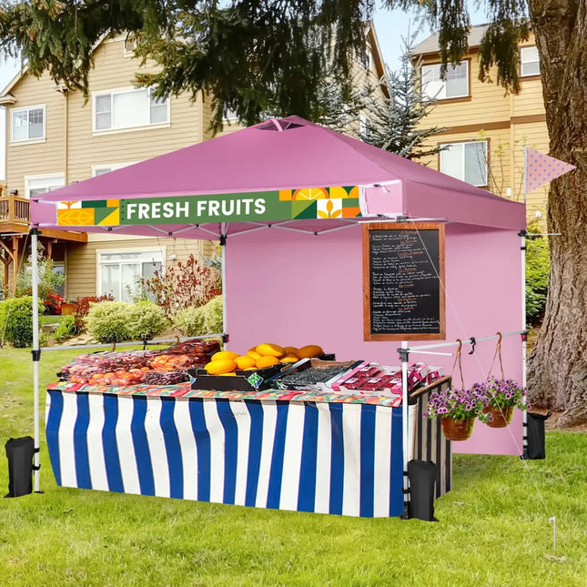 10 x 10 Feet Foldable Commercial Pop-up Canopy with Roller Bag and Banner Strip-Pink - Pink - Canopies
