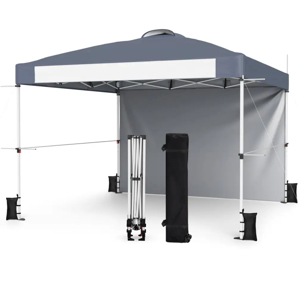 10 x 10 Feet Foldable Commercial Pop-up Canopy with Roller Bag and Banner Strip-Gray - Gray - Canopies