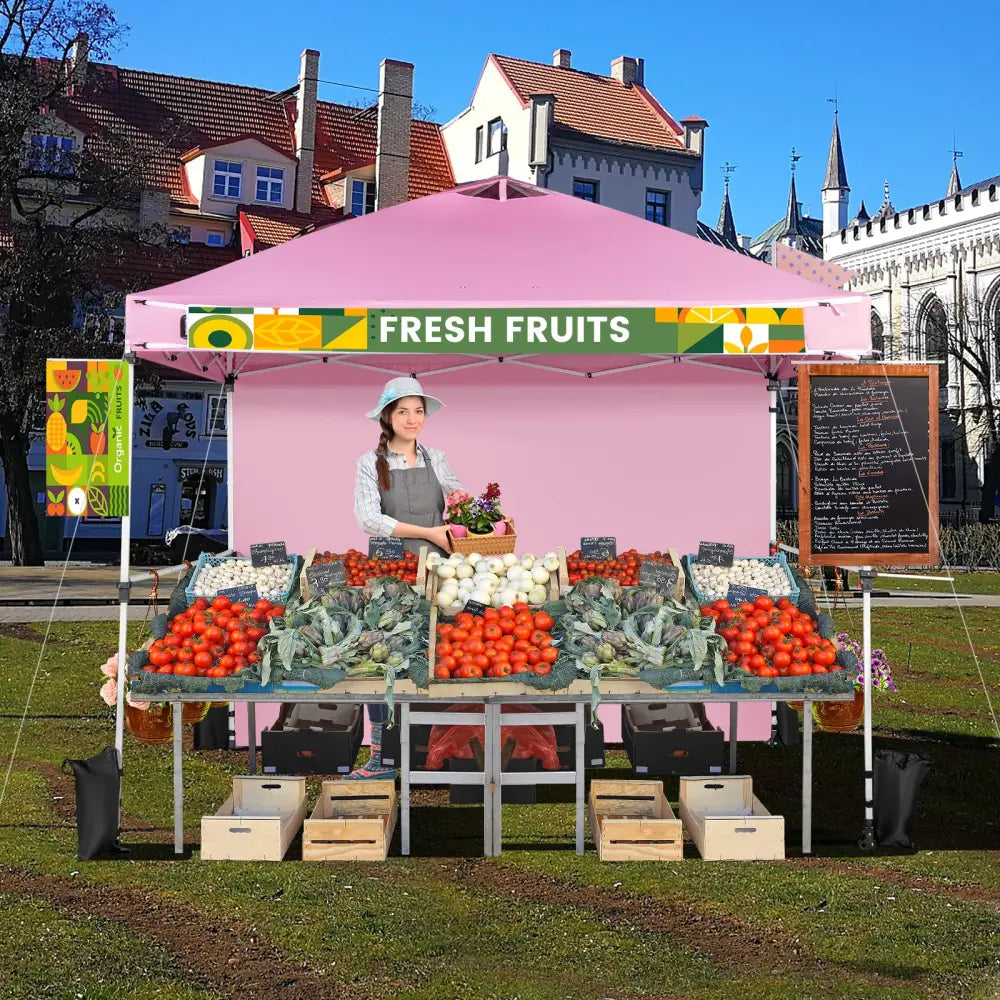 10 x 10 Feet Foldable Commercial Pop-up Canopy with Roller Bag and Banner Strip-Pink - Pink - Canopies