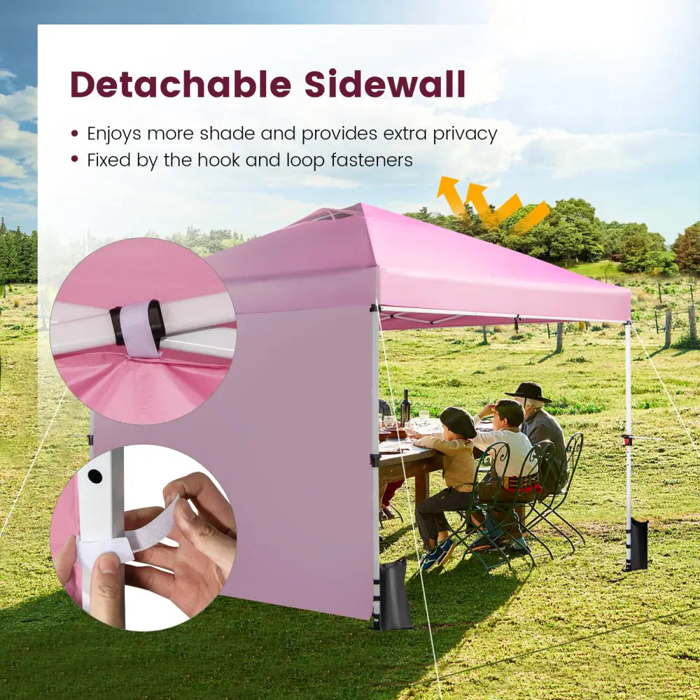 10 x 10 Feet Foldable Commercial Pop-up Canopy with Roller Bag and Banner Strip-Pink - Pink - Canopies