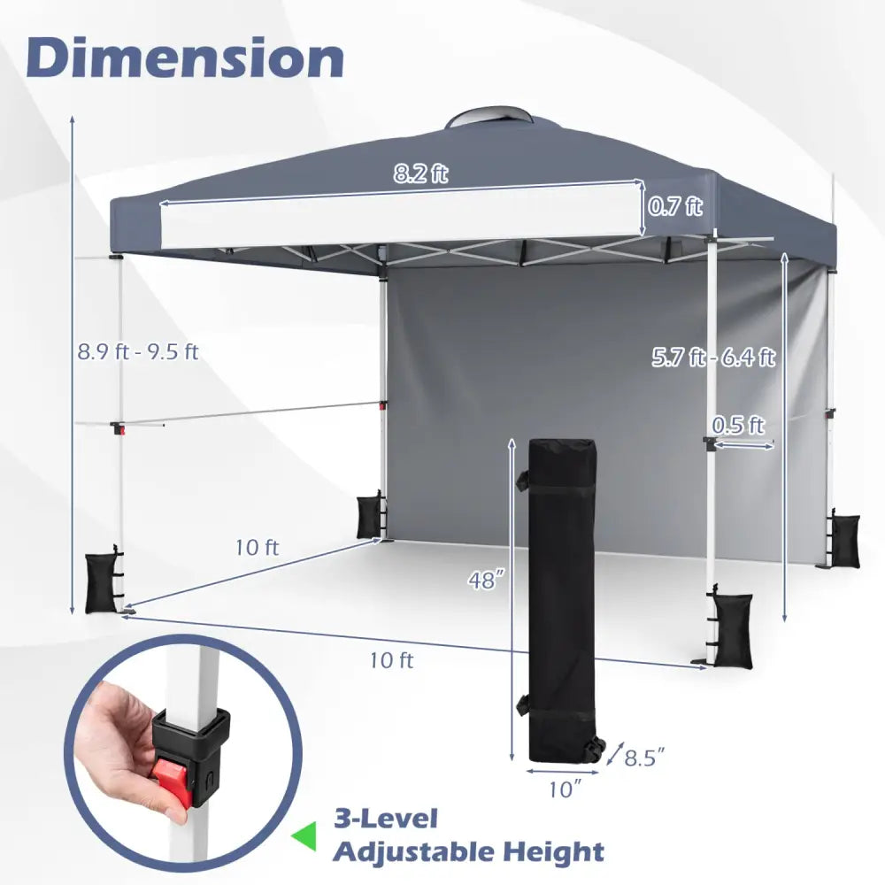 10 x 10 Feet Foldable Commercial Pop-up Canopy with Roller Bag and Banner Strip-Gray - Gray - Canopies