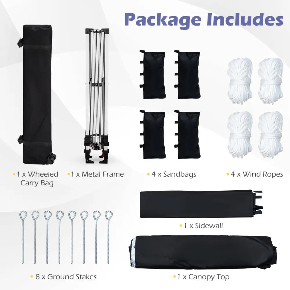 10 x 10 Feet Foldable Commercial Pop-up Canopy with Roller Bag and Banner Strip-Black - Black - Canopies