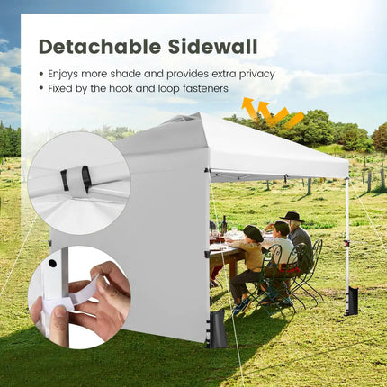10 x 10 Feet Foldable Commercial Pop-up Canopy with Roller Bag and Banner Strip-White - White - Canopies