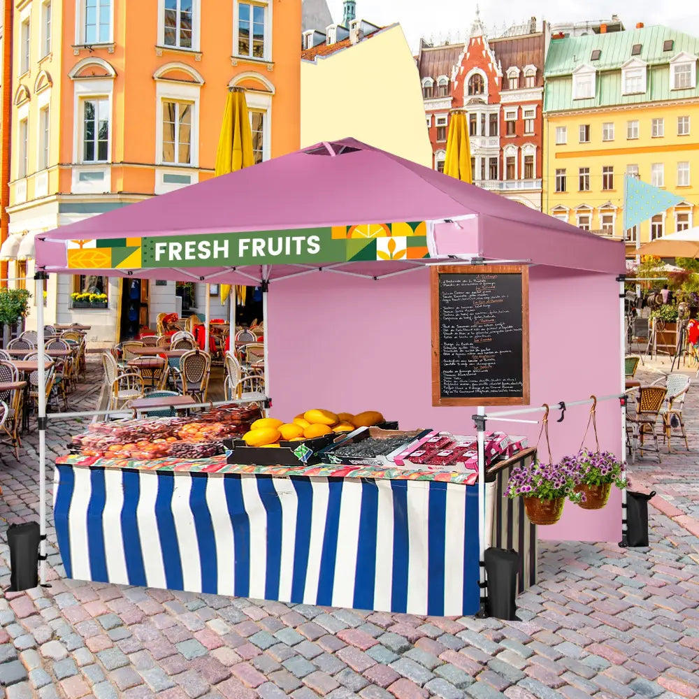 10 x 10 Feet Foldable Commercial Pop-up Canopy with Roller Bag and Banner Strip-Pink - Pink - Canopies