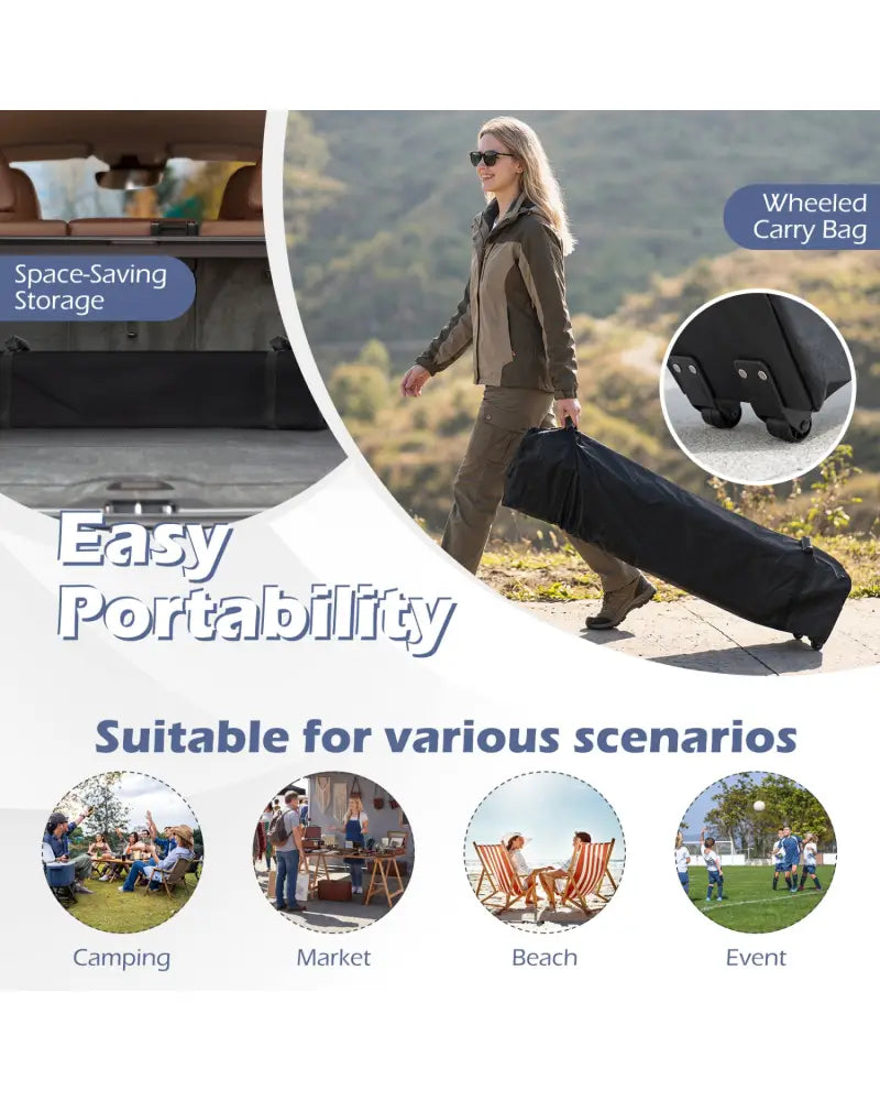 10 x 10 Feet Foldable Commercial Pop-up Canopy with Roller Bag and Banner Strip-Gray - Gray - Canopies