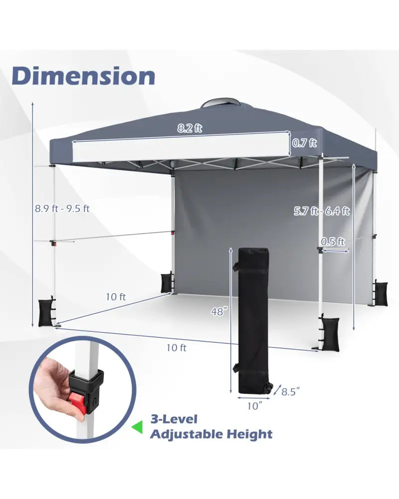 10 x 10 Feet Foldable Commercial Pop-up Canopy with Roller Bag and Banner Strip-Gray - Gray - Canopies