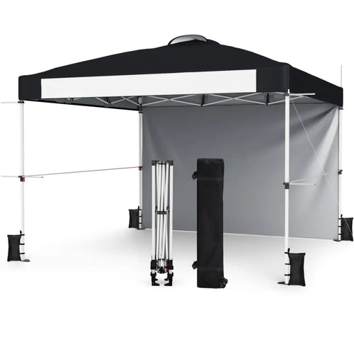 10 x 10 Feet Foldable Commercial Pop-up Canopy with Roller Bag and Banner Strip-Black - Black - Canopies
