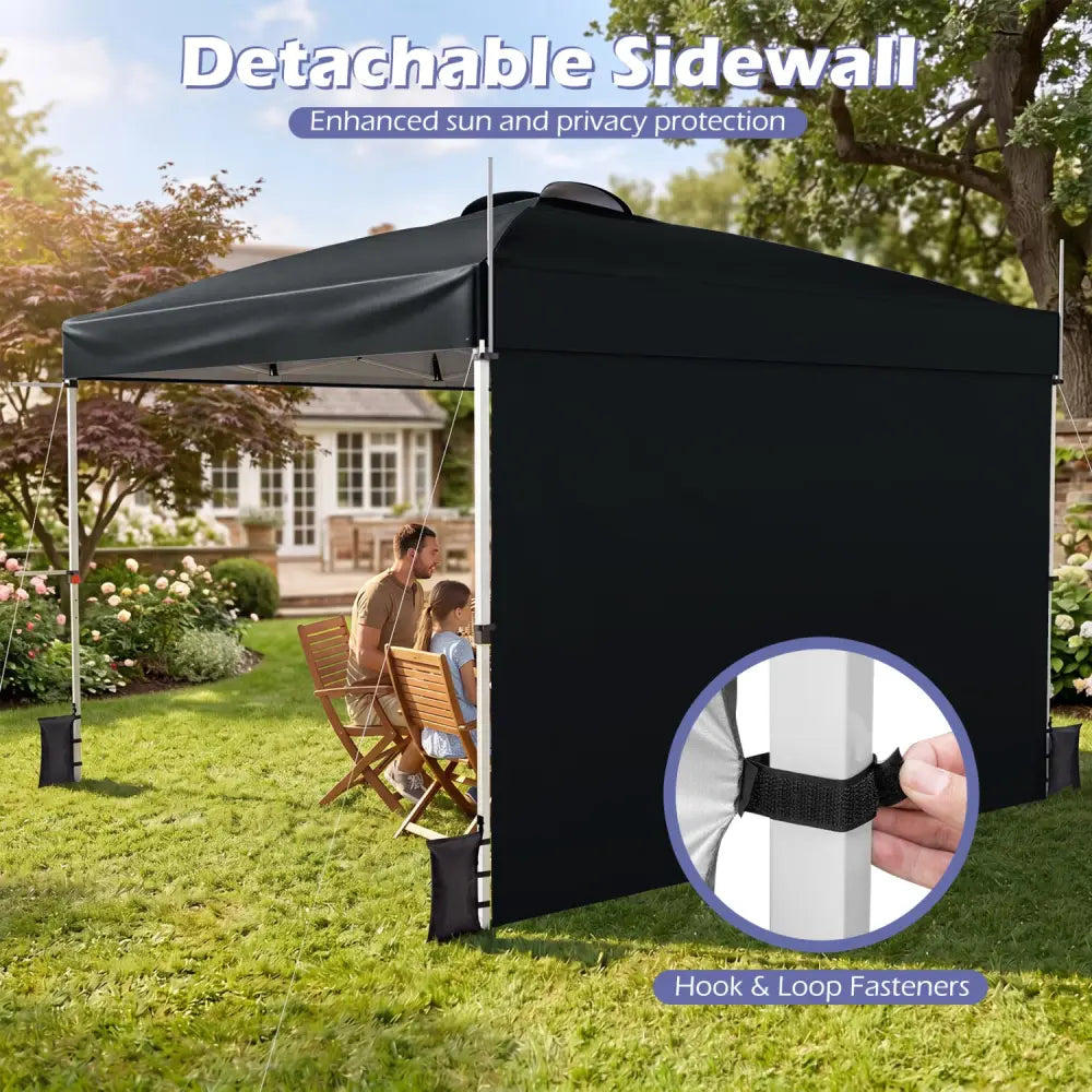 10 x 10 Feet Foldable Commercial Pop-up Canopy with Roller Bag and Banner Strip-Black - Black - Canopies