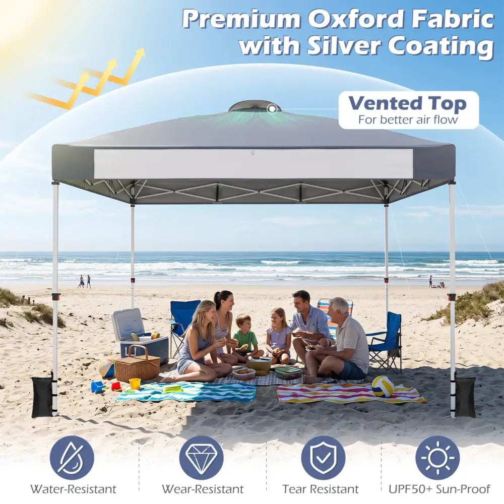 10 x 10 Feet Foldable Commercial Pop-up Canopy with Roller Bag and Banner Strip-Gray - Gray - Canopies