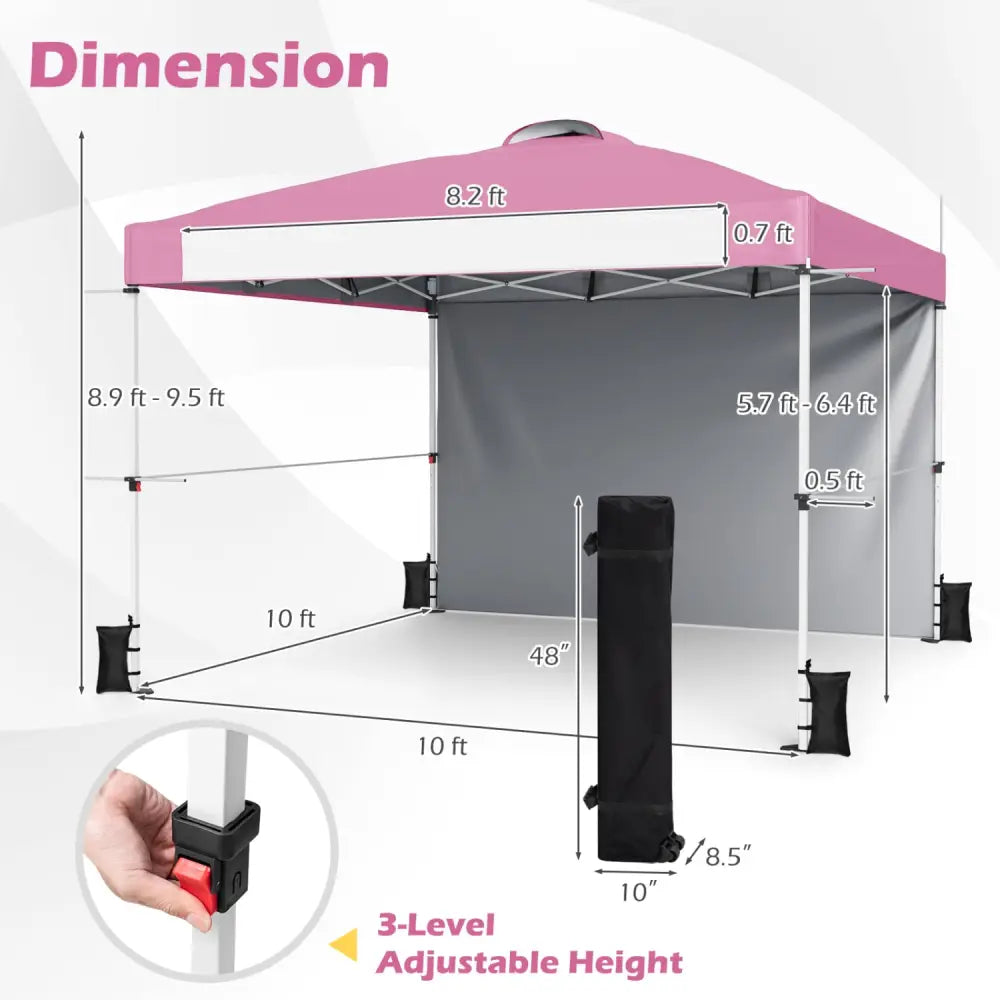 10 x 10 Feet Foldable Commercial Pop-up Canopy with Roller Bag and Banner Strip-Pink - Pink - Canopies