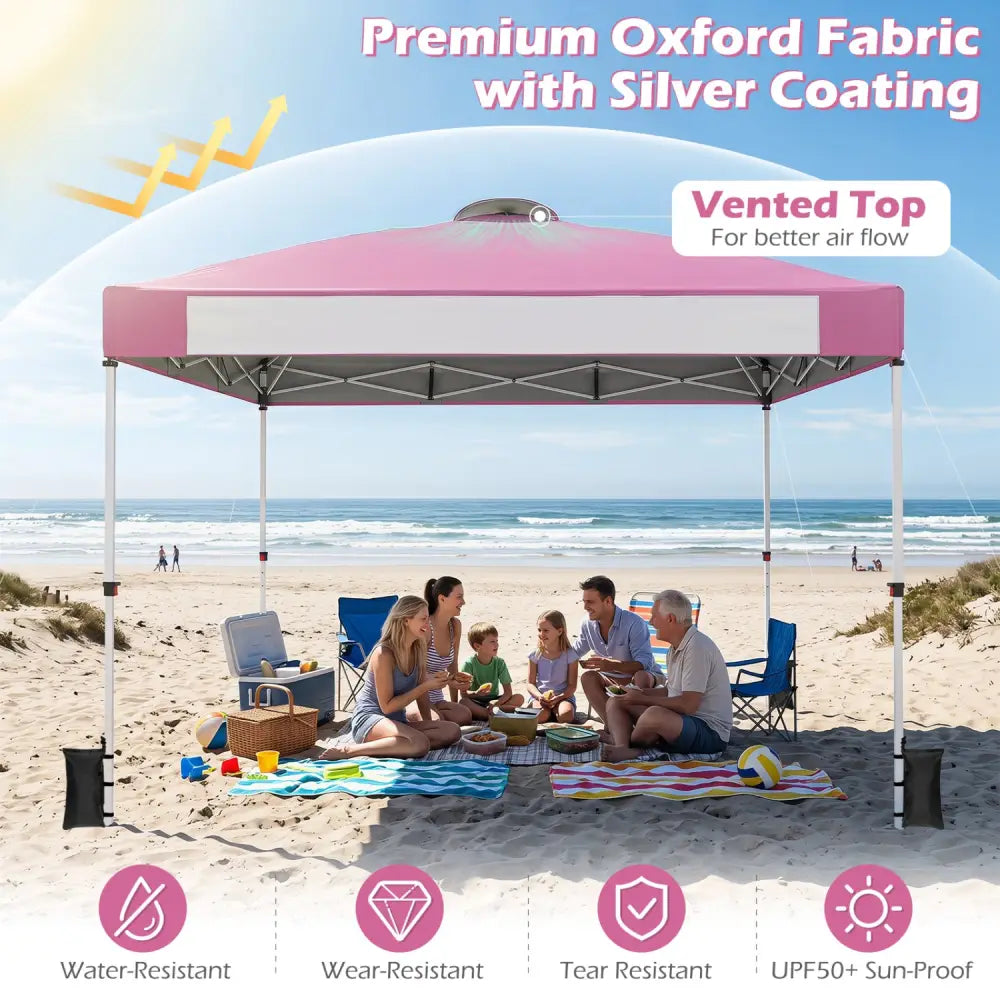 10 x 10 Feet Foldable Commercial Pop-up Canopy with Roller Bag and Banner Strip-Pink - Pink - Canopies
