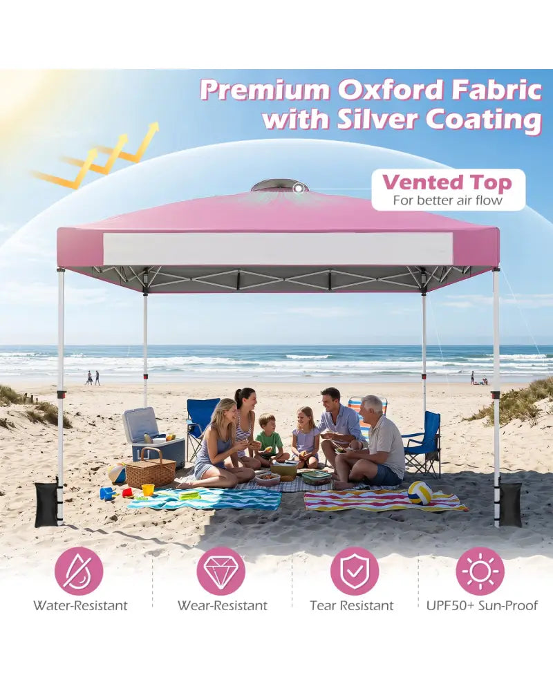 10 x 10 Feet Foldable Commercial Pop-up Canopy with Roller Bag and Banner Strip-Pink - Pink - Canopies