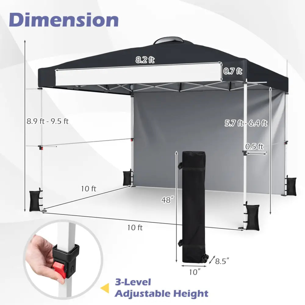 10 x 10 Feet Foldable Commercial Pop-up Canopy with Roller Bag and Banner Strip-Black - Black - Canopies
