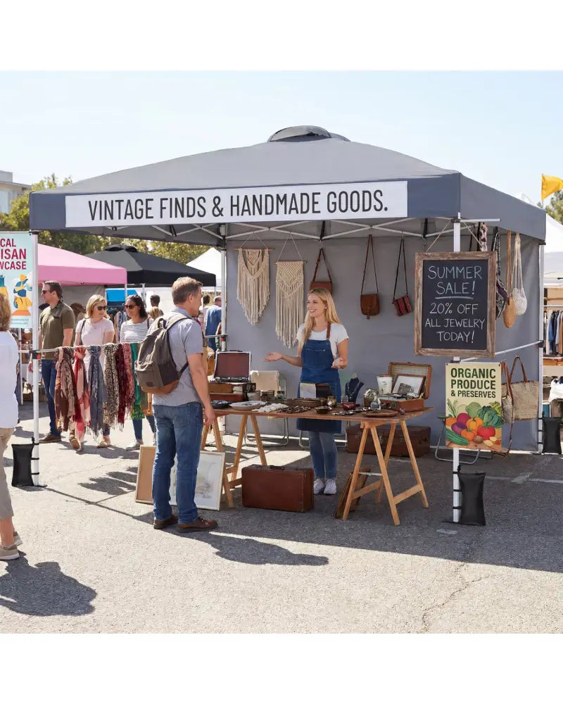 10 x 10 Feet Foldable Commercial Pop-up Canopy with Roller Bag and Banner Strip-Gray - Gray - Canopies