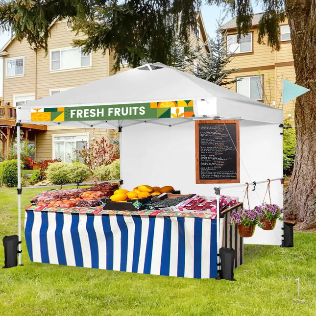 10 x 10 Feet Foldable Commercial Pop-up Canopy with Roller Bag and Banner Strip-White - White - Canopies