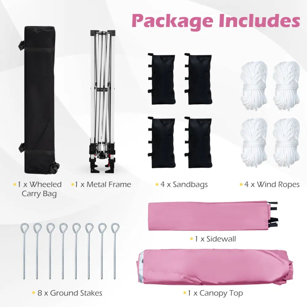 10 x 10 Feet Foldable Commercial Pop-up Canopy with Roller Bag and Banner Strip-Pink - Pink - Canopies