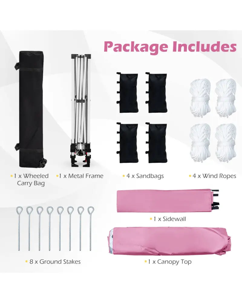 10 x 10 Feet Foldable Commercial Pop-up Canopy with Roller Bag and Banner Strip-Pink - Pink - Canopies