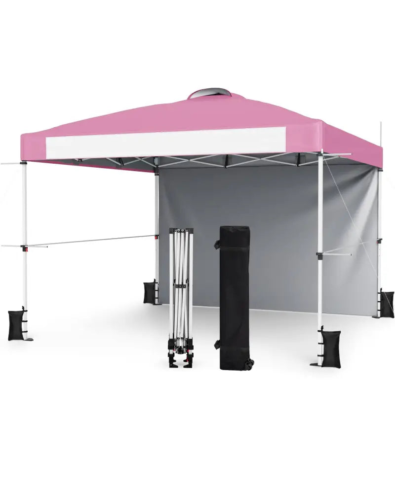 10 x 10 Feet Foldable Commercial Pop-up Canopy with Roller Bag and Banner Strip-Pink - Pink - Canopies