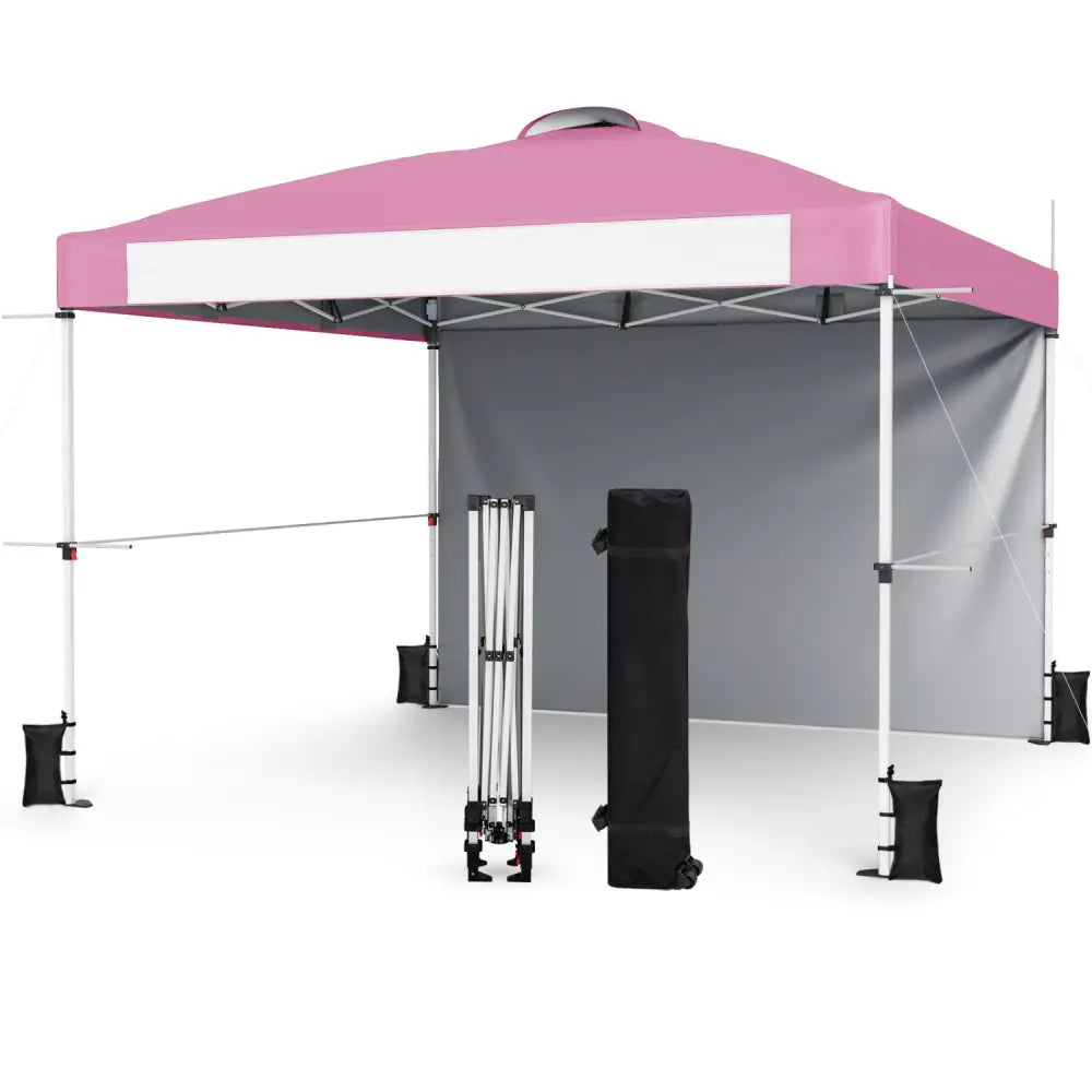 10 x 10 Feet Foldable Commercial Pop-up Canopy with Roller Bag and Banner Strip-Pink - Pink - Canopies