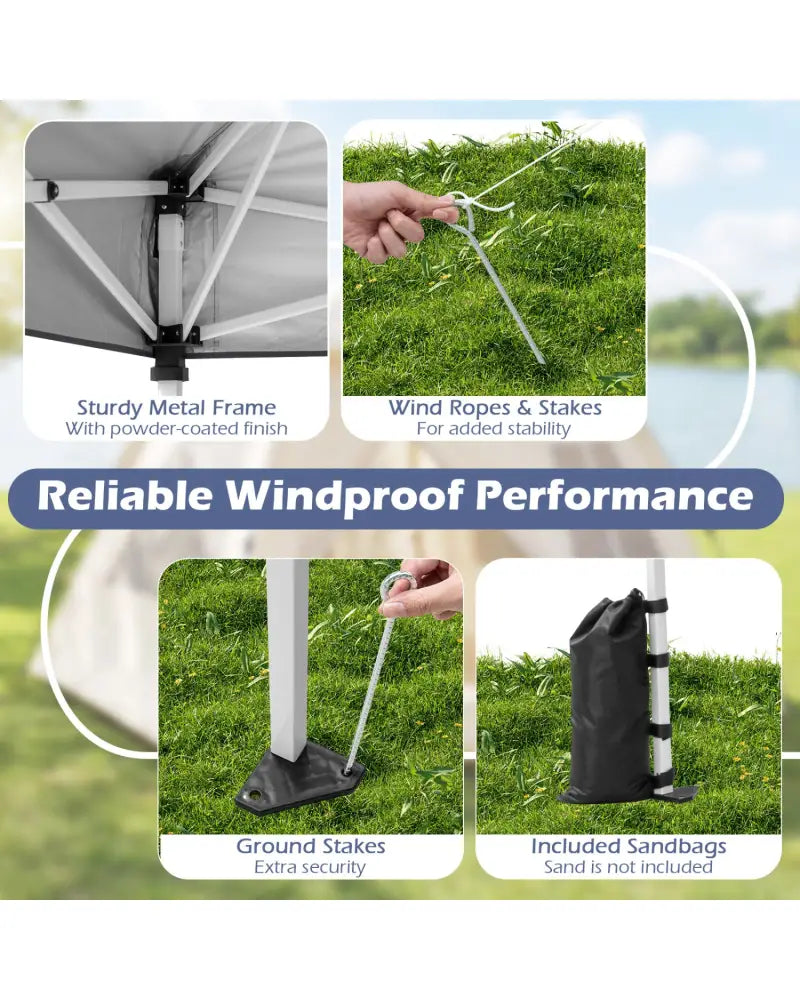 10 x 10 Feet Foldable Commercial Pop-up Canopy with Roller Bag and Banner Strip-Gray - Gray - Canopies