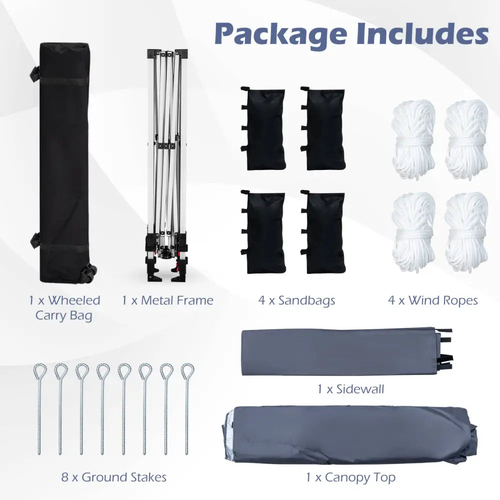 10 x 10 Feet Foldable Commercial Pop-up Canopy with Roller Bag and Banner Strip-Gray - Gray - Canopies