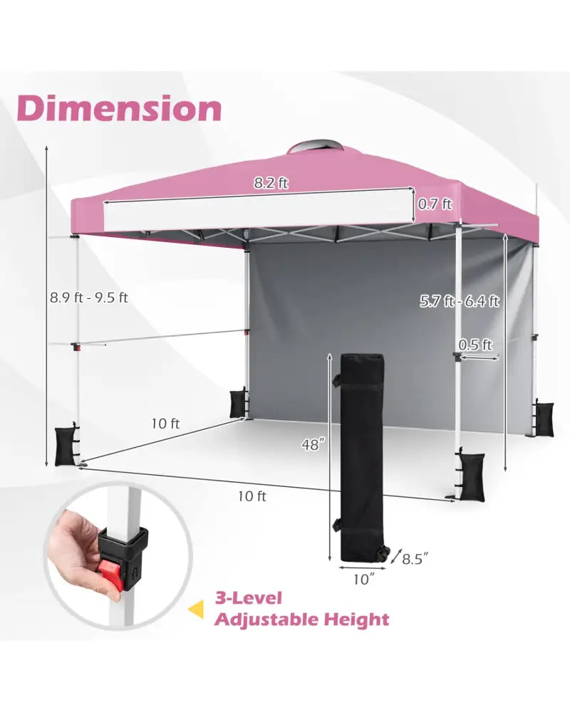 10 x 10 Feet Foldable Commercial Pop-up Canopy with Roller Bag and Banner Strip-Pink - Pink - Canopies