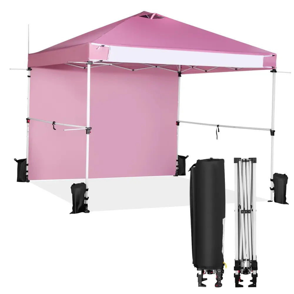 10 x 10 Feet Foldable Commercial Pop-up Canopy with Roller Bag and Banner Strip-Pink - Pink - Canopies